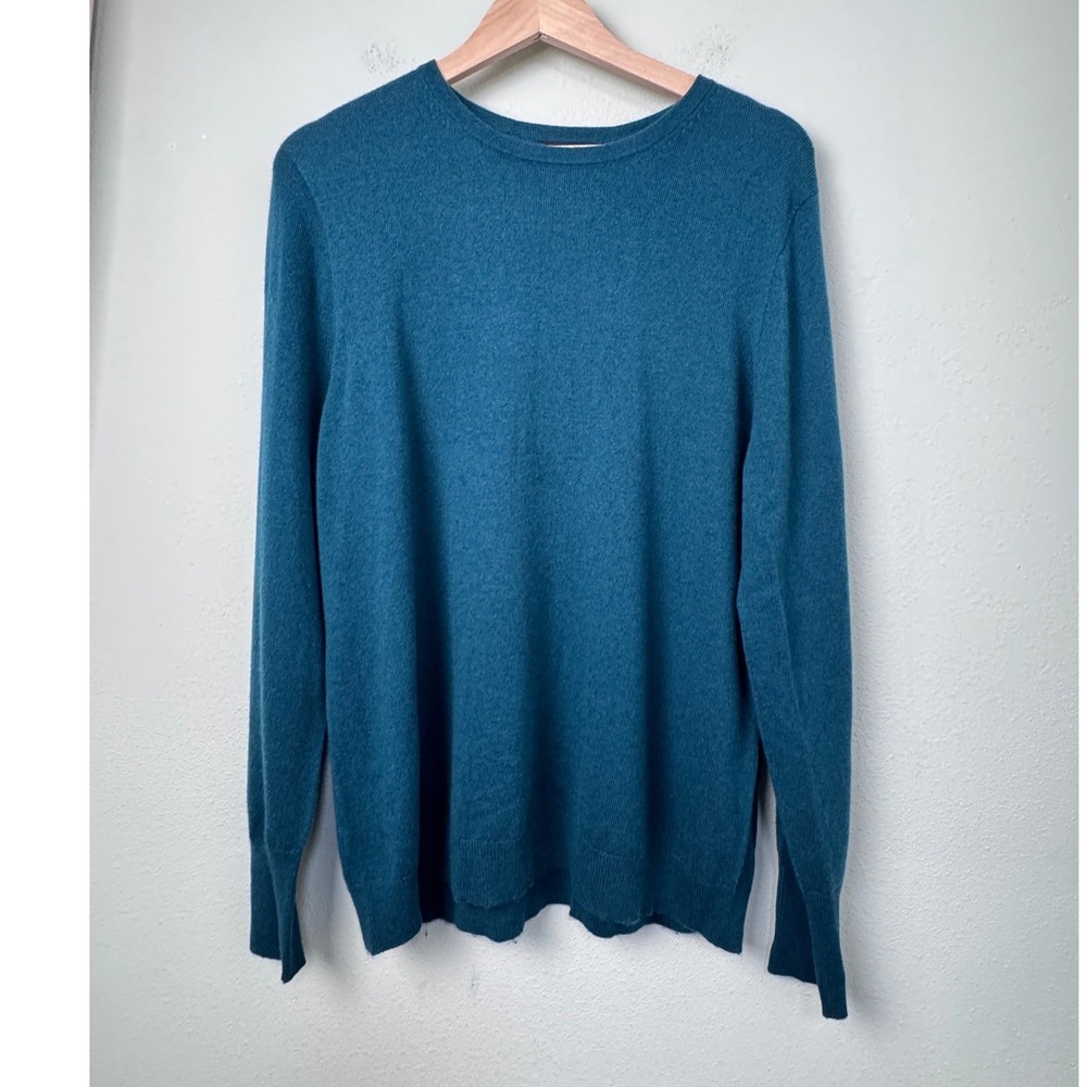 Investments Deep Teal Wool Cashmere Blend Crewneck Sweater Quiet Luxury XL NEW